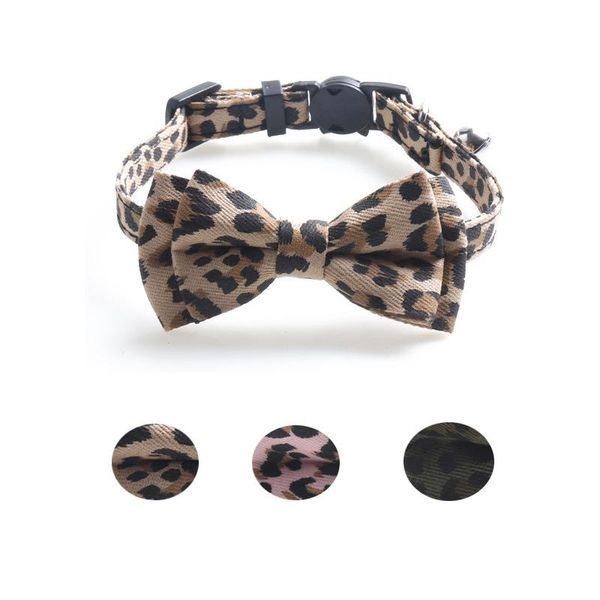 Colliers de chat laisse motif léopard collier pour animal de compagnie avec cloche tissu réglable nœud papillon chaton boucle nœud papillon nœud papillon petits chiens accessoires