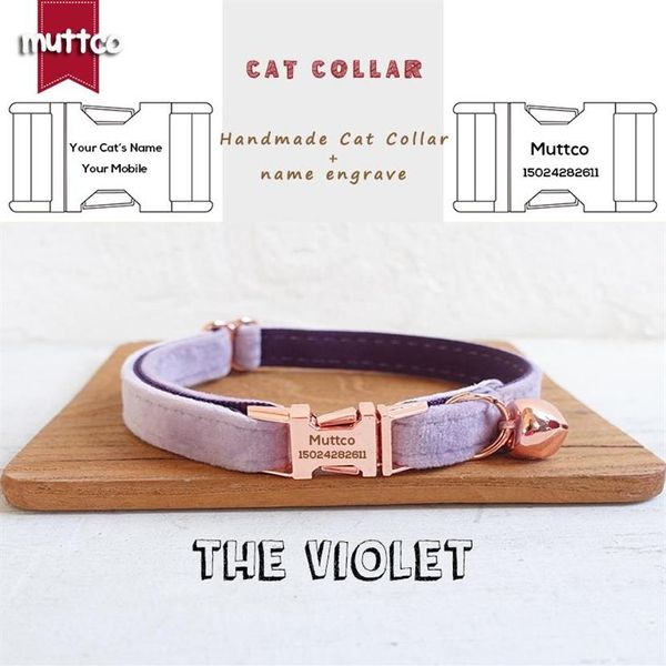 Collares de gato Leads MUTTCO Venta al por menor Collar de hebilla de metal de alta calidad de oro rosa grabado para diseño VIOLETA 2 tamaños UCC082M231z