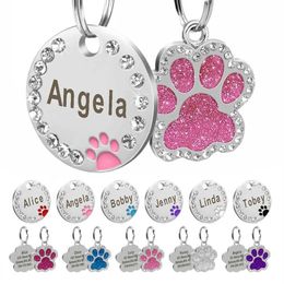 Collars Cat Leads personalizado de identificación de perros bling bling rinestone gatito de cachorros etiquetas etiquetas de collar de mascotas anti-perdidas accesorios grabados gratis productos grabados h240531