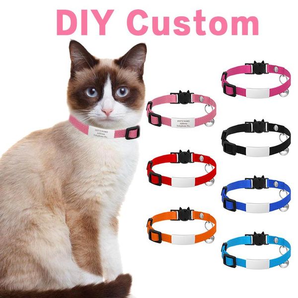 Collares de gato, plomos personalizados, grabado gratuito, identificación personalizada, placa de identificación DIY, collar ajustable, certificación para cachorro de perro pequeño, antipérdida