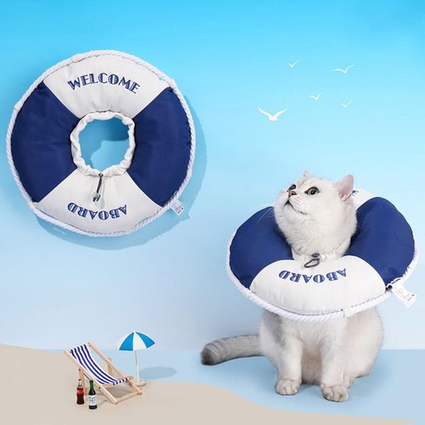 Colliers pour chat conduit collier pour animal de compagnie bleu marine anneau de natation en forme de récupération mélanges de coton cou prévenir les morsures récupérer chien Elizabeth Protection