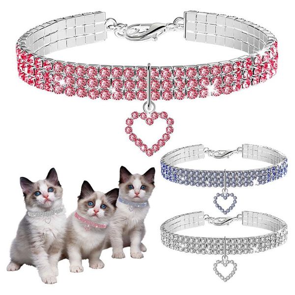 Collares de gato lleva collar de perro mascota collar de cristal imitación perla Rhinestone colgante cadena joyería animal