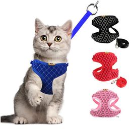 Collares para gatos, productos para mascotas, suministros, arnés de malla de diamantes de imitación, conjunto de correa, chaleco para perros pequeños, entrega directa, jardín en casa Dh9En