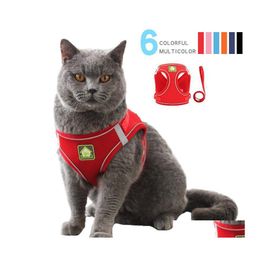 Cat -kragen leidt Reticate Cats Vest Harnesses Dieren Colorf Doek Tractie Tractie Hondenventilatie Comfabuleuze ademhaling Fashion Pe DHQCT