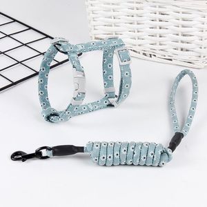 Cat Collars & Leads Summer Floral Leash Pets Adjustable Cotton Cats Harnesses Puppies Kittens Set Pet Supplies