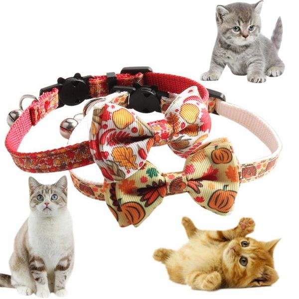 Colliers de chat conduit sangle noeud papillon collier dinde citrouille série Thanksgiving réglable nœud papillon pour chats petits chiens