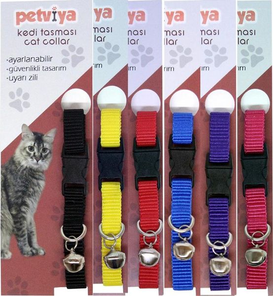 Colliers de chat Petviya collier de cou standard Six couleurs rouge bleu rose violet noir jaune cloches réglables