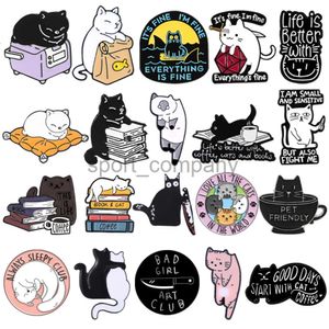 Cat Collection Elaw broche Coffee beker Vispakket Boeken Cat Life is beter met Cat Dice Cute Cat Badge Punk Rapel Pins Sieraden