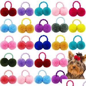 Costumes de chat 10pcs chien solide double P boule de cheveux bandes élastiques pour petits chiens filles arcs animaux accessoires de toilettage 230825 Drop Deliver Dhd54