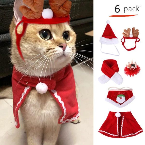 Costumes de chat 6pcs Noël animal écharpe chapeau ensemble drôle mignon chien châle bandeau costume costume vacances festival fête vêtements tenues 2024