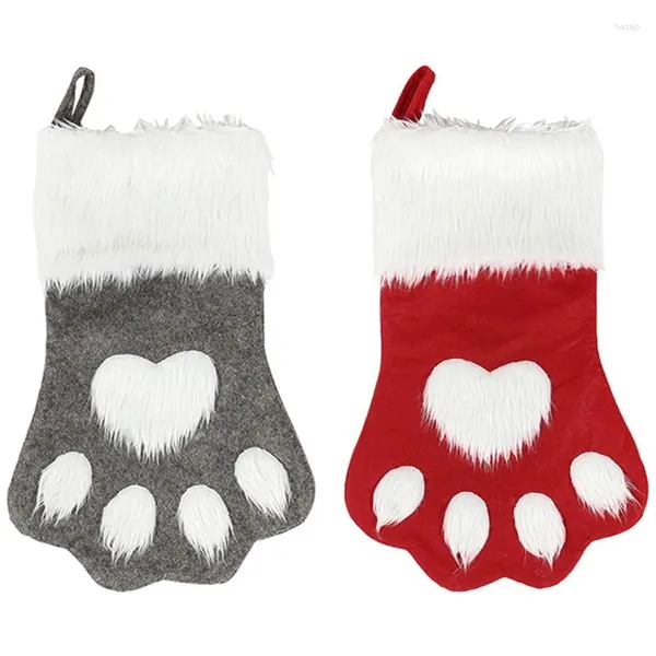 Disfraces de gato ABSF Palm Palm Christmas Sockings Plush calcetines colgantes para vacaciones y decoraciones (paquete de 2/18 pulgadas/rojo gris)