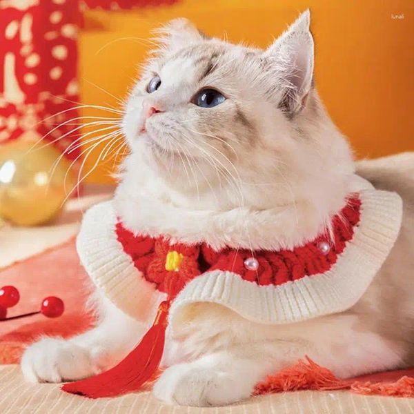 Costumes de chat Collier réglable tricoté Année de chien Rouge Pet avec pompon doux pour les bavoirs de voyage à la maison