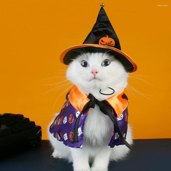 Disfraces de gato Adorables sombrero de hebilla ajustable para mascotas lindo atuendo de transformación de mascotas Capa de impresión de calabaza