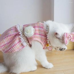 Kat kostuums schattig huisdier jurk schattig met strik hoofdtooi bloemen faux parel decor voor honden katten prinses puppy kleding