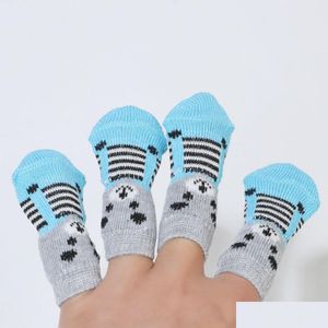 Cat Costumes Antiskid Paws Dirts Away Easy Washing Dog Shoe Socks Pet Leuk 4 PCS/Set Indoor Soft Kwaliteit Katoen Warm DH0335 Drop Del Dh27D