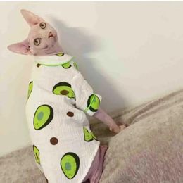 Disfraces para gatos Camisas con estampado de aguacate para gatitos Trajes Ropa sin pelo para Devon Rex Disfraz de Sphynx Camisetas cómodas de algodón Pijamas suaves