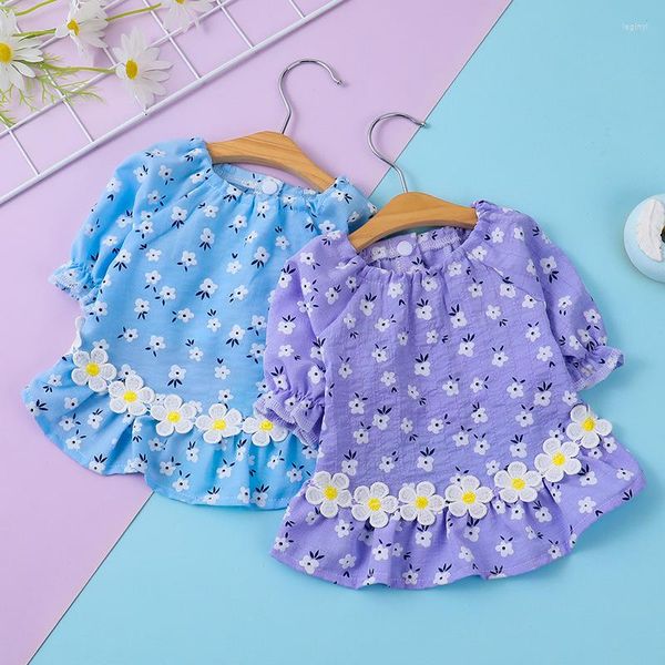 Disfraces de gato Vestidos florales de verano transpirables para mascotas Púrpura Cuello redondo Camiseta Falda Cachorro Princesa Fiesta Daisy Pet Dogs Ropa