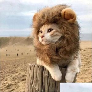 Costumes de chat Cap Perruque Accessoires Chiens Chapeau Lion Oreilles Mignon Fantaisie Drôle Animaux Cosplay Costume Party Crinière Avec Chaton Vêtements Drop Delive Dhdpa