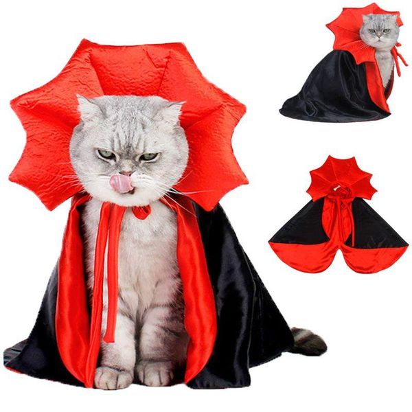 Disfraces de gato Disfraz de capa - Capa de vampiro de Halloween para mascotas Vestido de cosplay de perro divertido Traje de mago Ropa para fiesta