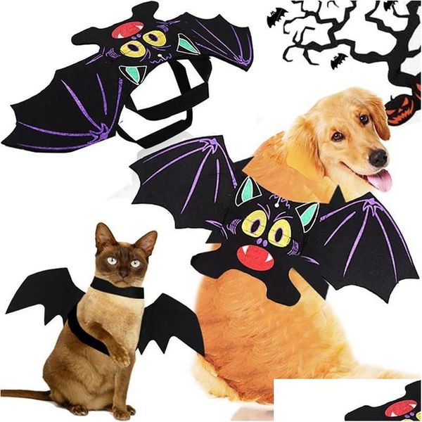 Disfraces de gato Murciélago de dibujos animados Halloween Mascota Perro Vampiro Negro Lindo Disfraces Disfraz Entrega de entrega Suministros de jardín para el hogar Dhwfi