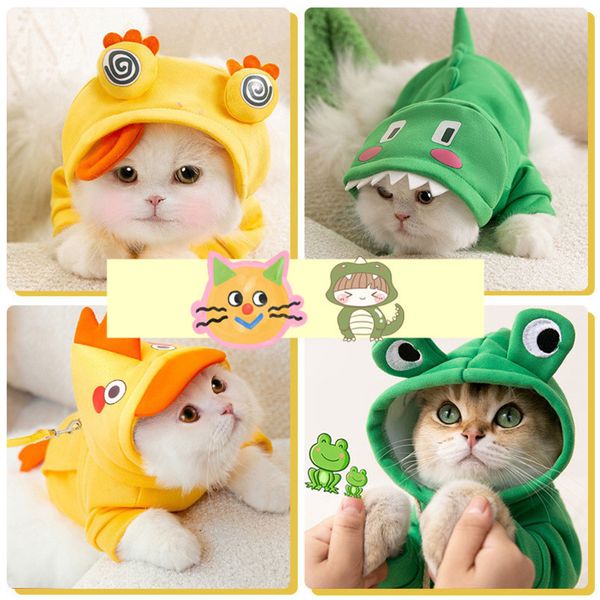 Costumes de chat Costume de chat Pet Dinosaur Hoodies Vêtements chauds pour animaux de compagnie Costume de chien Printemps Animaux Manteaux Veste universelle pour chat Chiens Pet Supplies 220908