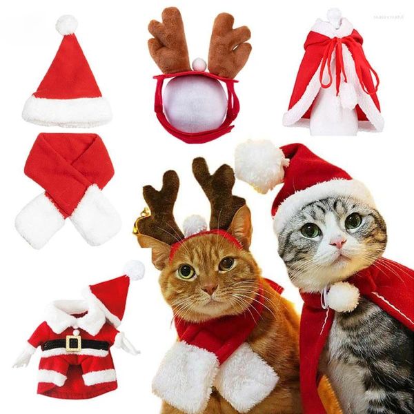 Costumes de chat chat/chien Costume de noël déguisement vêtements petits chiens année Costume drôle accessoire pour animaux de compagnie Santa chapeaux cape hiver