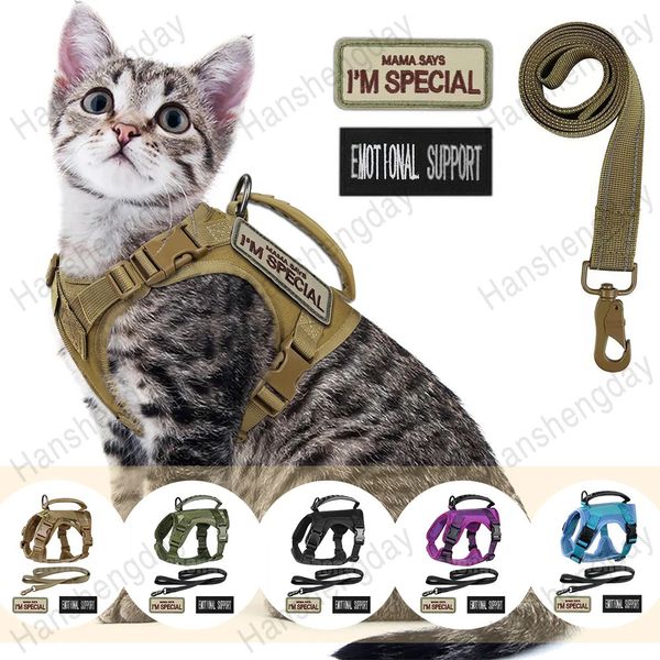 Costumes de chat Harnais de chat Harnais tactiques réglables gilet laisse ensemble marche respirant maille vêtements pour animaux de compagnie pour grand chaton chats petit chien 231212