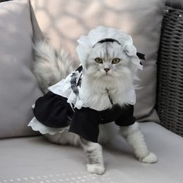 Disfraces para gatos Traje de sirvienta para gatos uniforme cos de primavera y verano transformado en ropa para gatos falda para mascotas suministros de ropa para perros 220908281g