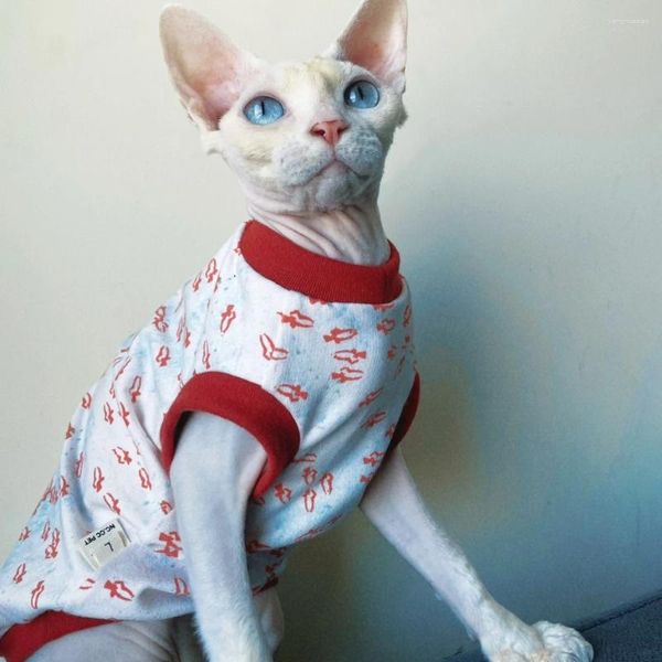 Cost Costumes Cat Vêtements à manches courtes Shirt Cotton pour Sphynx Summer Spring Red Cartoon Coat Kittens Sweat-shirt Devon Rex