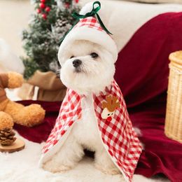 Kattenkostuums Katten Puppy Kerstjaar Geruite mantel met kleine bal Elanden Decor Honden Winter Warm Buiten