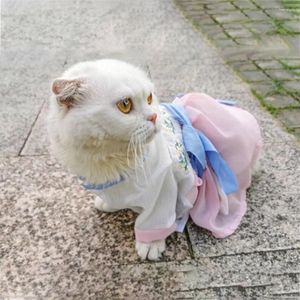 Costumes de chat Style chinois, respirant, avec ruban brodé, robe Antique Hanfu pour animaux de compagnie, jupe fine pour chiot, été 2023
