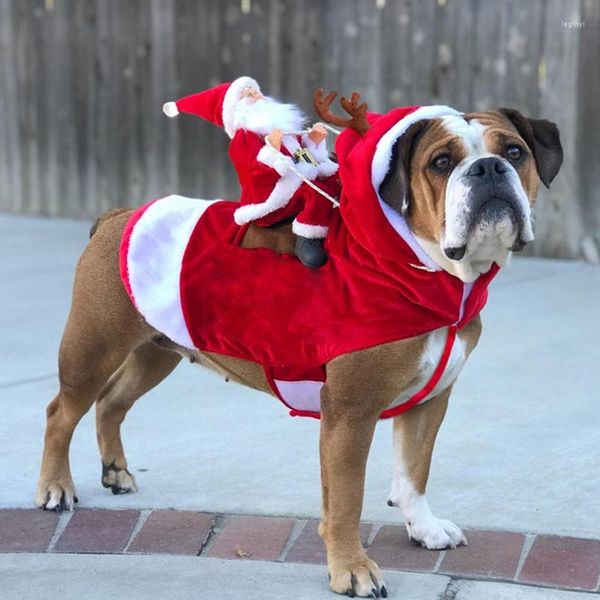 Disfraces de gato Disfraz de Navidad para mascota Perro Santa Claus Montar Muñeca Decoración Sudadera con capucha Cachorro Ropa de busto ajustable
