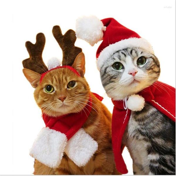 Disfraces de gato Navidad Diferentes tamaños Capas Manto Buckhorn Sombrero Traje Conjunto Ropa Mascota Puppey Producto para perro pequeño