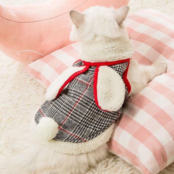 Costumes pour chats, vêtements en velours d'agneau, gilet à carreaux, chaud, automne et hiver, pour petit chien, Teddy, chiot, tenue pour chaton