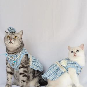 Disfraces para gatos Ropa cómoda para mascotas, vestido bonito con tocado de lazo, decoración Floral de perlas de imitación para perros, gatos, ropa para cachorros de princesa