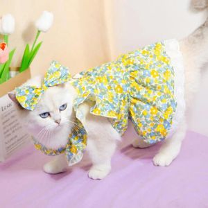 Costumes de chat Vêtements pour animaux de compagnie confortables Robe de style princesse Ensemble avec manches Jupe imprimée de fleurs Coiffe assortie Adorable pour chiens