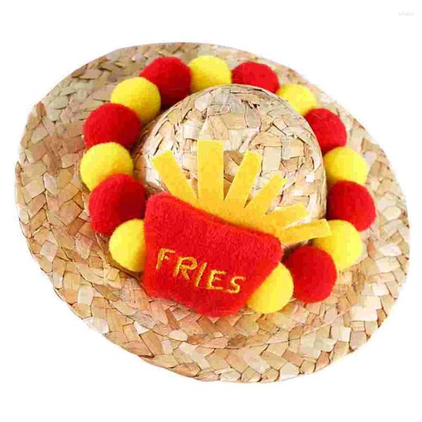 Disfraces de gato, sombrero de Cosplay, disfraz de mascota, patatas fritas, 13x13cm, tocado tejido para perro, accesorio de ratán de bambú