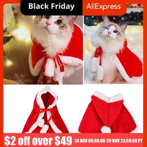 Katkostuums Kostuum Santa Cosplay Grappige getransformeerde kat/honden huisdier kerstkaap aangekleed kleding rode sjaal mantel po rekwisieten decor