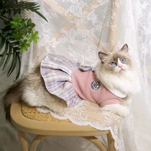 Costumes de chat, vêtements de princesse mignons, robe tricotée pour chien, jupe à carreaux pour Chihuahua, printemps et automne