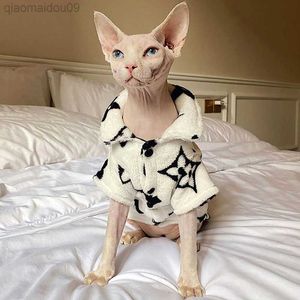 Cat Costumes Designer Herfst Winter Pyjama's voor haarloze kattenkleding Sphinx Devon Kortvoet katten Outfits Warm fluwelen kleding voor Sphynx Cat AA230324