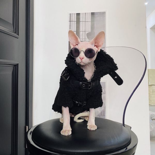 Costumes de chat Vêtements de chien Sphynx Vêtements de chat sans poils Sphinx Devon Boucle en cuir originale Cool Punk épais manteau chaud coton 220908