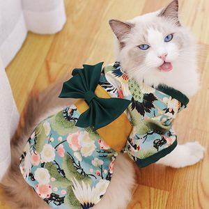 Chat Costumes Chien Robe Vêtements Pet Floral Japonais Kimono Vêtements Chiot Noeud Papillon Chemise Costume Printemps Été Mariage Princesse Robes Jupe