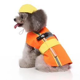 Costumes d'halloween pour chiens et chats, vêtements d'automne et d'hiver pour animaux de compagnie, jeu de rôle d'ingénieur amusant avec chapeau, accessoires de déguisement 180b