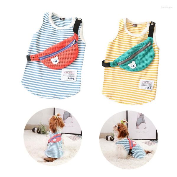 Camiseta para perros de disfraces de gatos con mochila de algodón el servicio de rayas de algodón chaleco de ropa fresca verano para Yorkshire terrier mascota S-3xl