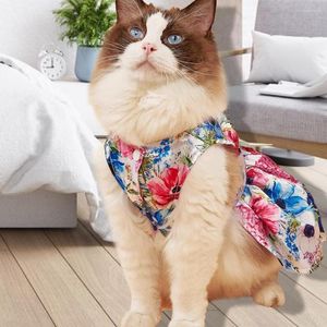 Cat Costumes Fashion Puppy Kitten Floral Print Dress Pet Apparel Decor Kleding Cyaan Kleurknop Sluiting