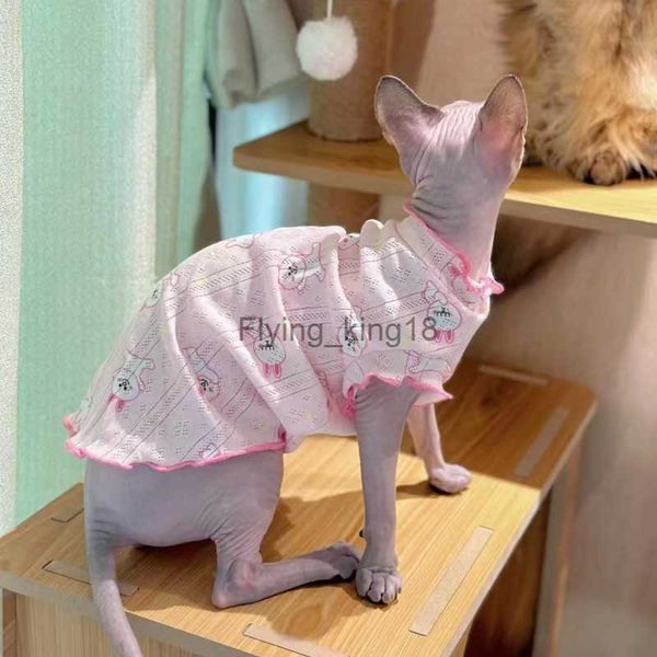 Costumes de chat Mode Sphyinx Chat Gilet en dentelle Col Vêtements d'été pour Devon Rex Coton doux Rose Lapin Manteau pour chiens Chatons Fournitures pour animaux de compagnie HKD230921