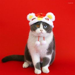 Costumes de chat, chapeau de Lion de fête pour animaux de compagnie, sangle de cou réglable, casquette de chien, chiot, Costume chinois, chaud d'hiver, chaton Po, couvre-chef de Cosplay