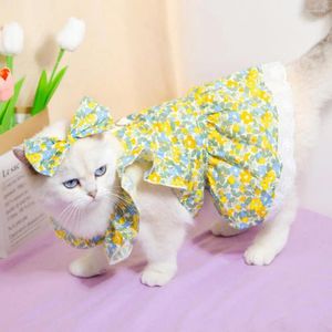 Costumes de chat, robe pour animaux de compagnie à imprimé floral, ensemble de Style princesse avec manches, comprend une coiffure, tenue d'été pour chien de petite taille