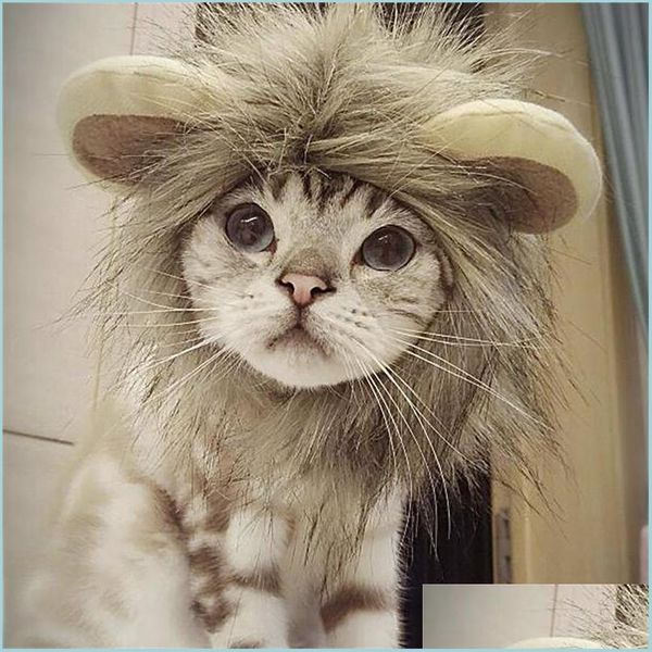 Costumes de chat drôle mignon animal de compagnie chat Costume Lion crinière perruque chapeau pour chien Halloween vêtements de noël déguisement avec oreilles livraison directe Dhazw