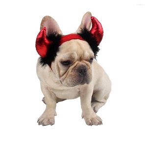 Costumes de chat drôle et mignon pour animaux de compagnie, casquette en fourrure de corne de bœuf, chapeau pour chien, vêtements d'halloween, robe fantaisie, fournitures de fête